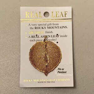 24K Gold Finish Real Aspen Leaf Pin or Pendant Rocky Mountain Leaf Company NWT